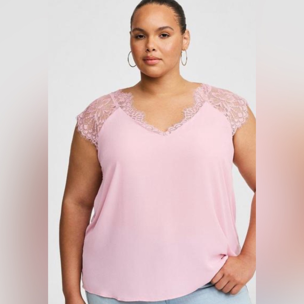 Torrid Georgette Lace Trim Short Sleeve Blouse NWOT